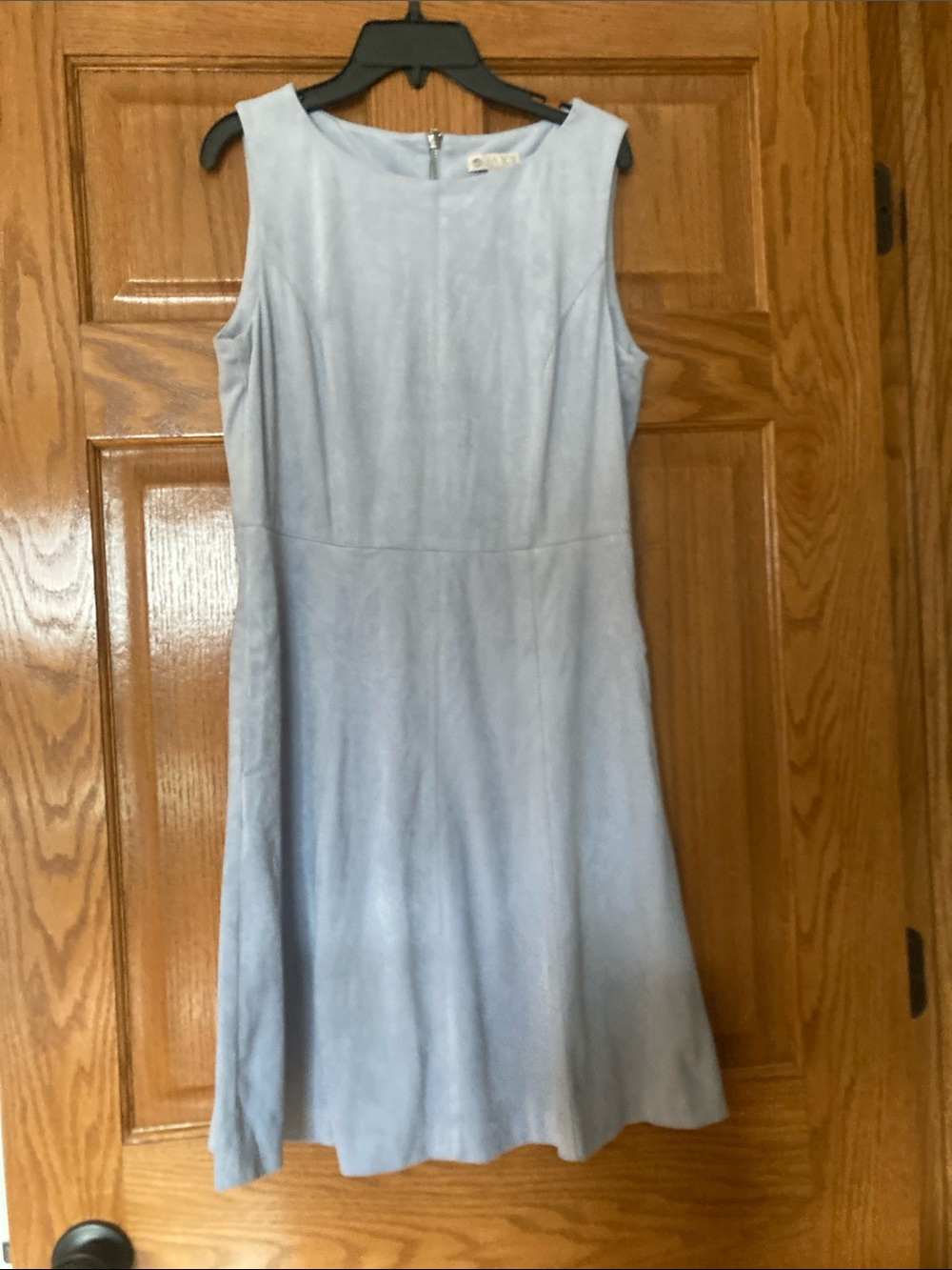 Lila Rose Pale Blue Dress with Scoop Neck. Side pockets.  Material stretches.